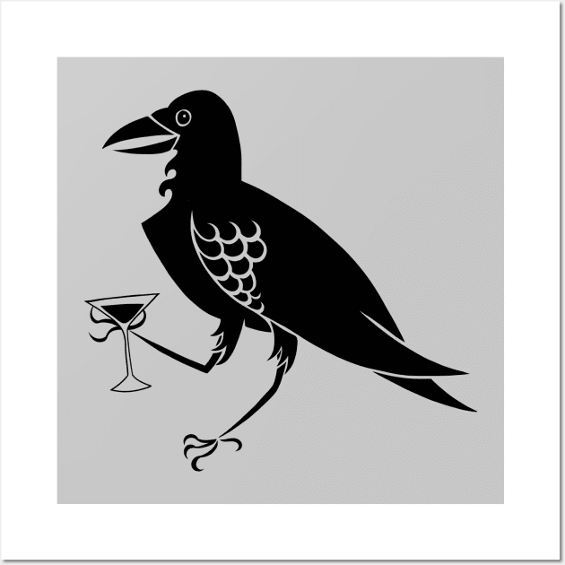 Raven Crow with Martini Glass goth witch Wall Art by xenotransplant